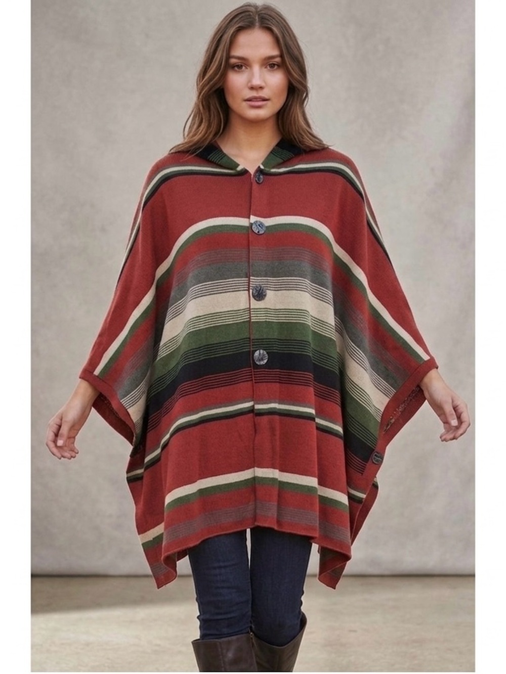 Elegant Multicolor Striped Poncho
